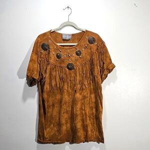 Vintage Western Brown Fringed Women's Top OS